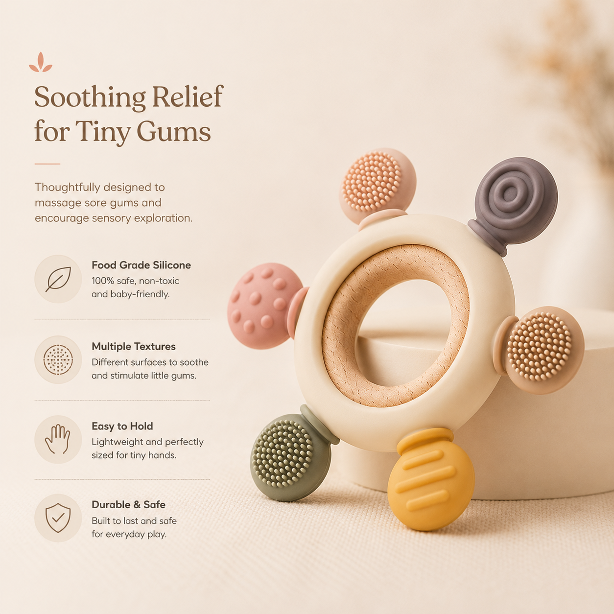 Zuvios™ Screen-Free Silicone Baby Teether & Sensory Toy