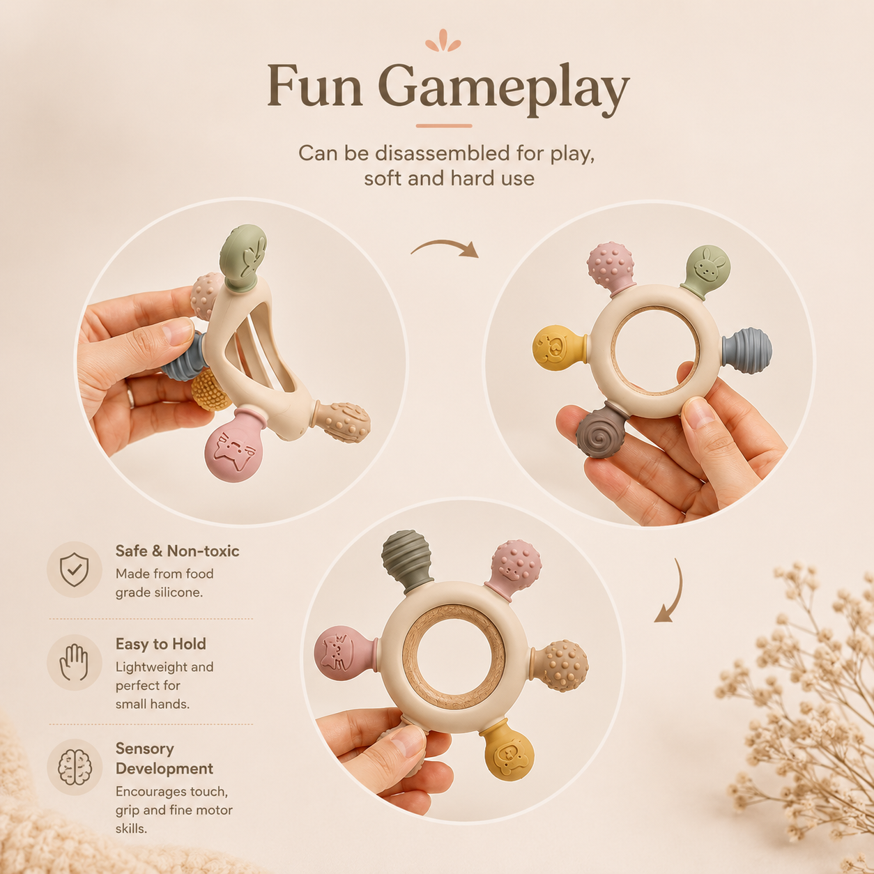 Zuvios™ Screen-Free Silicone Baby Teether & Sensory Toy