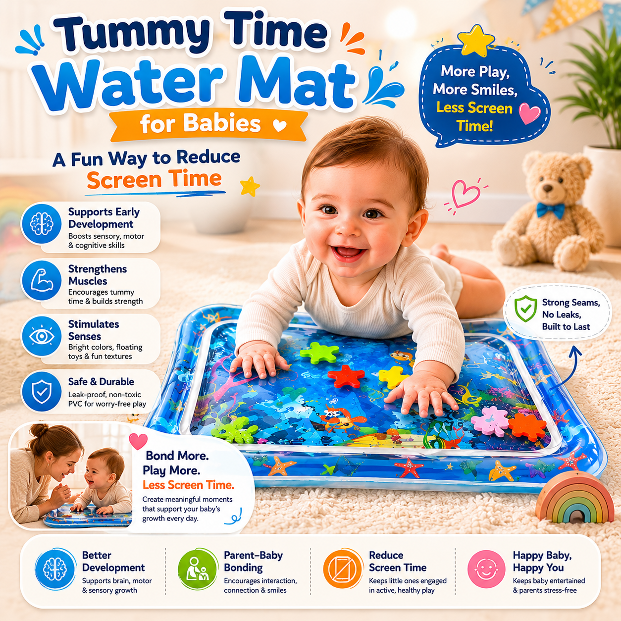 Tummy Time Water Mat for Babies – Active Play Over Screen Time