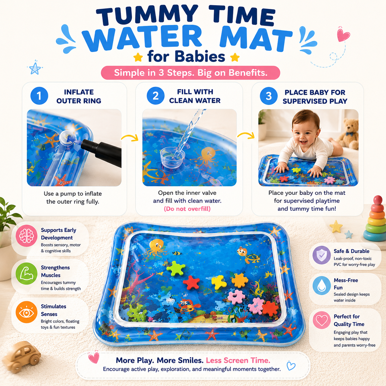 Tummy Time Water Mat for Babies – Active Play Over Screen Time